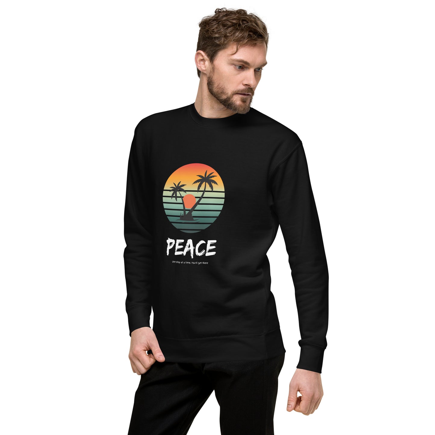 Quiet Peace Sweatshirt - Left Placement product image 8 in Navy Blazer, size M, with front view, left-side angle and left placement.