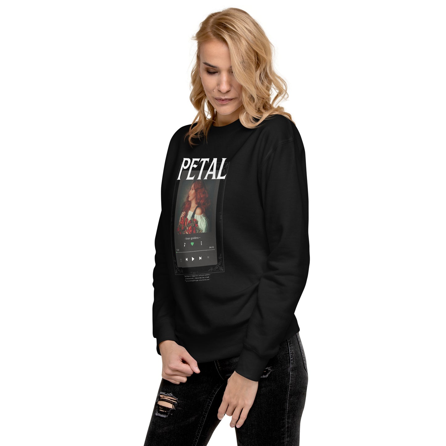Petaline Sweatshirt image 4: Black version, size XL with front view, left-side angle of the Petal range.