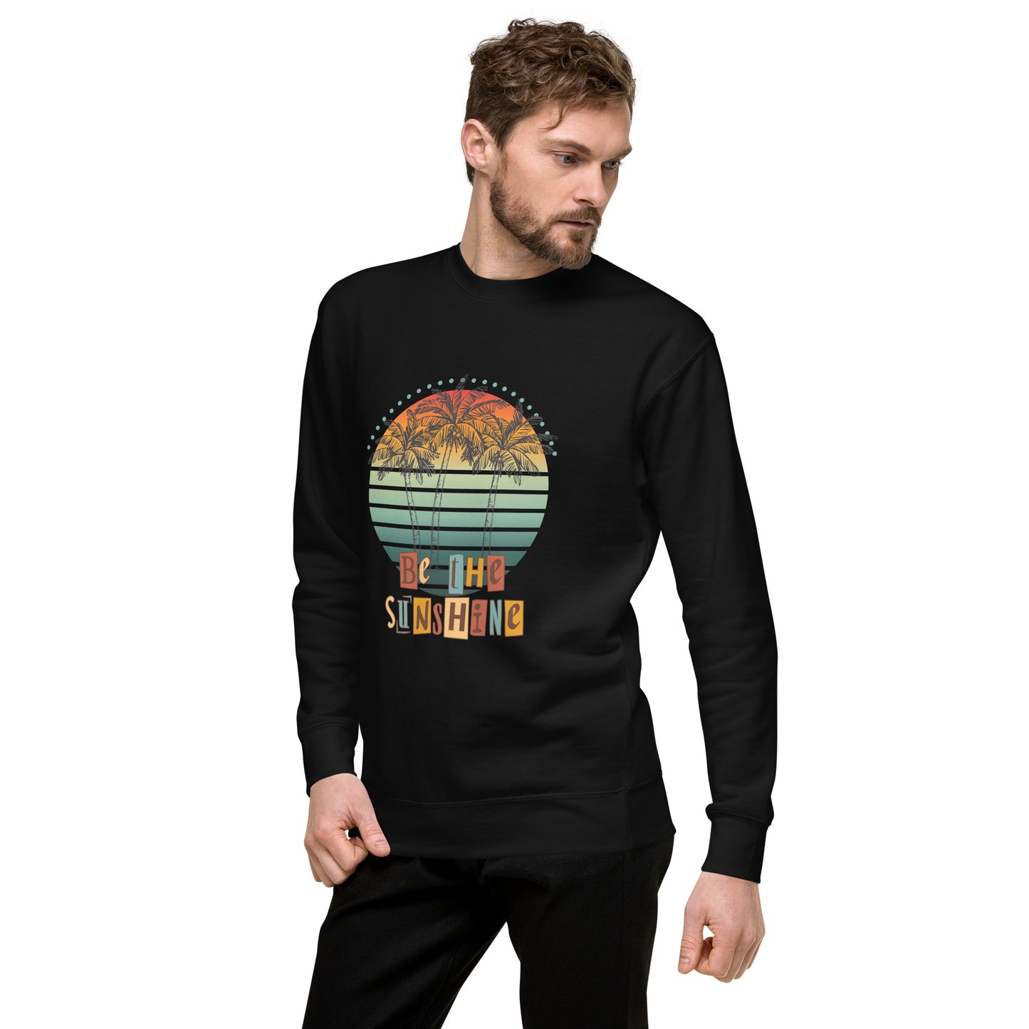 Solara Sweatshirt by R.A. Apparel, image 3, front view, left-side angle, Black, size L, design placement.