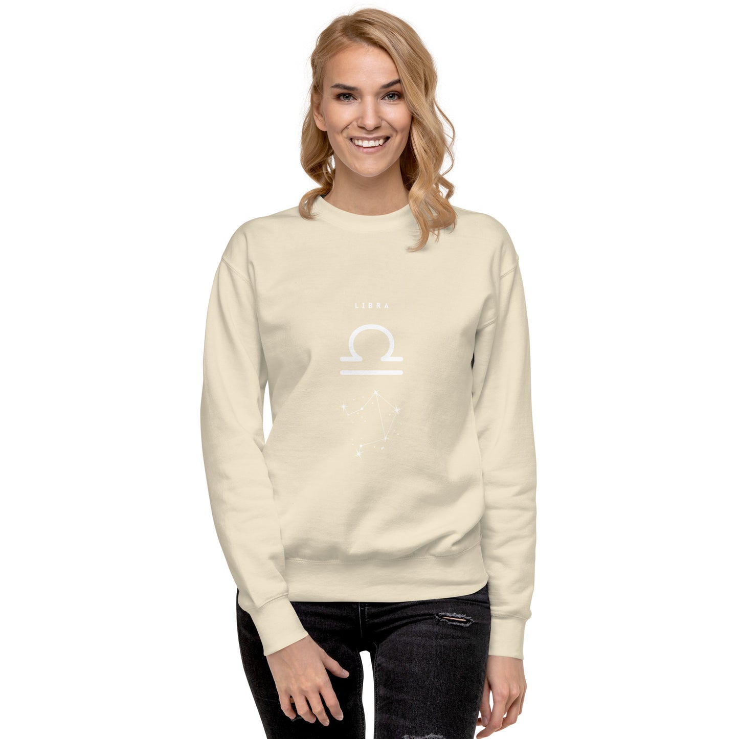 Image 100 of selected colour Balance Court Sweatshirt - Left Placement, with Libra artwork visible in front view.