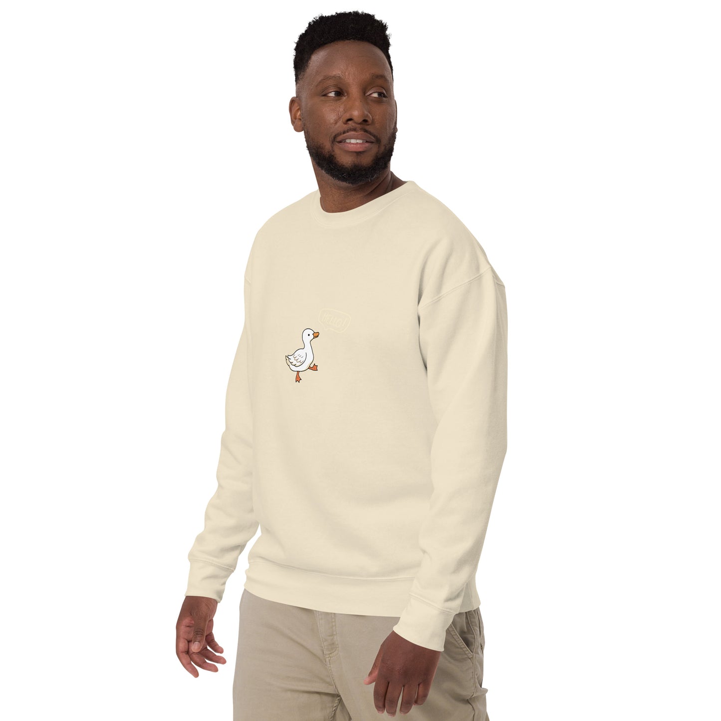 Quacksy Sweatshirt by R.A. Apparel, image 66, front view, left-side angle, Agave, size S, design placement.