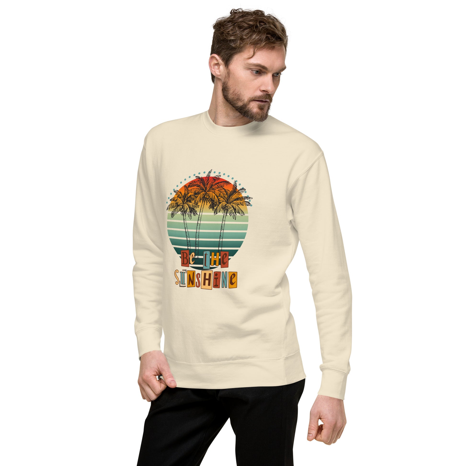 Image 98 of selected colour Solara Sweatshirt, with Be the Sunshine artwork visible in front view, left-side angle.