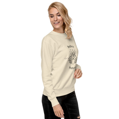 Exhale Sweatshirt - Left Placement by R.A. Apparel, image 62, front view, right-side angle, White, size M, left placement.