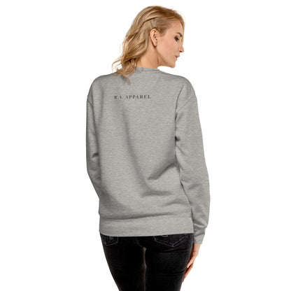 Exhale Sweatshirt - Left Placement image 7: Navy Blazer version, size S with back view of the Breathe in and Breathe Out range.