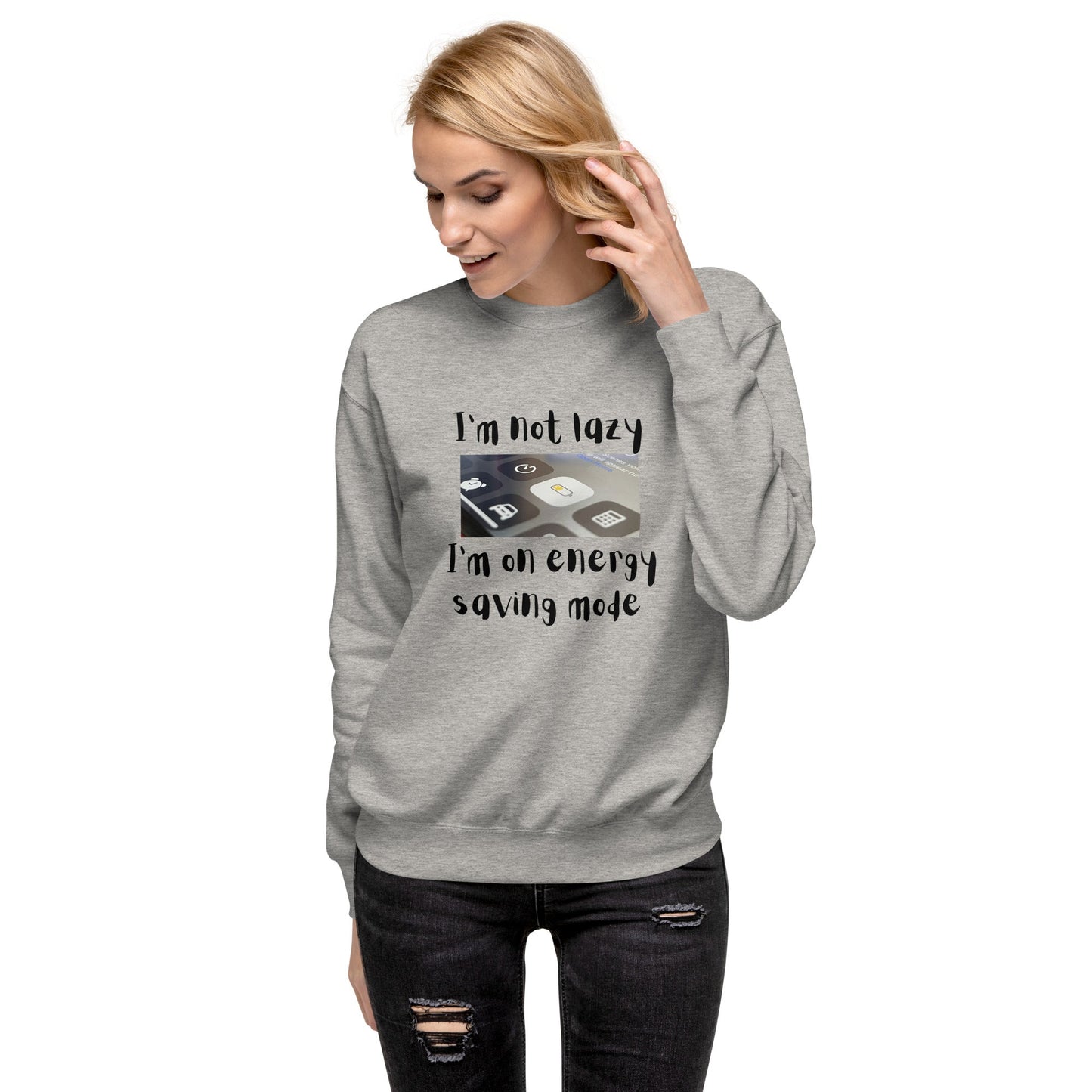 Image 7 of Team Royal Low Power Sweatshirt - Left Placement, size S, with Energy Saving artwork visible in front view.