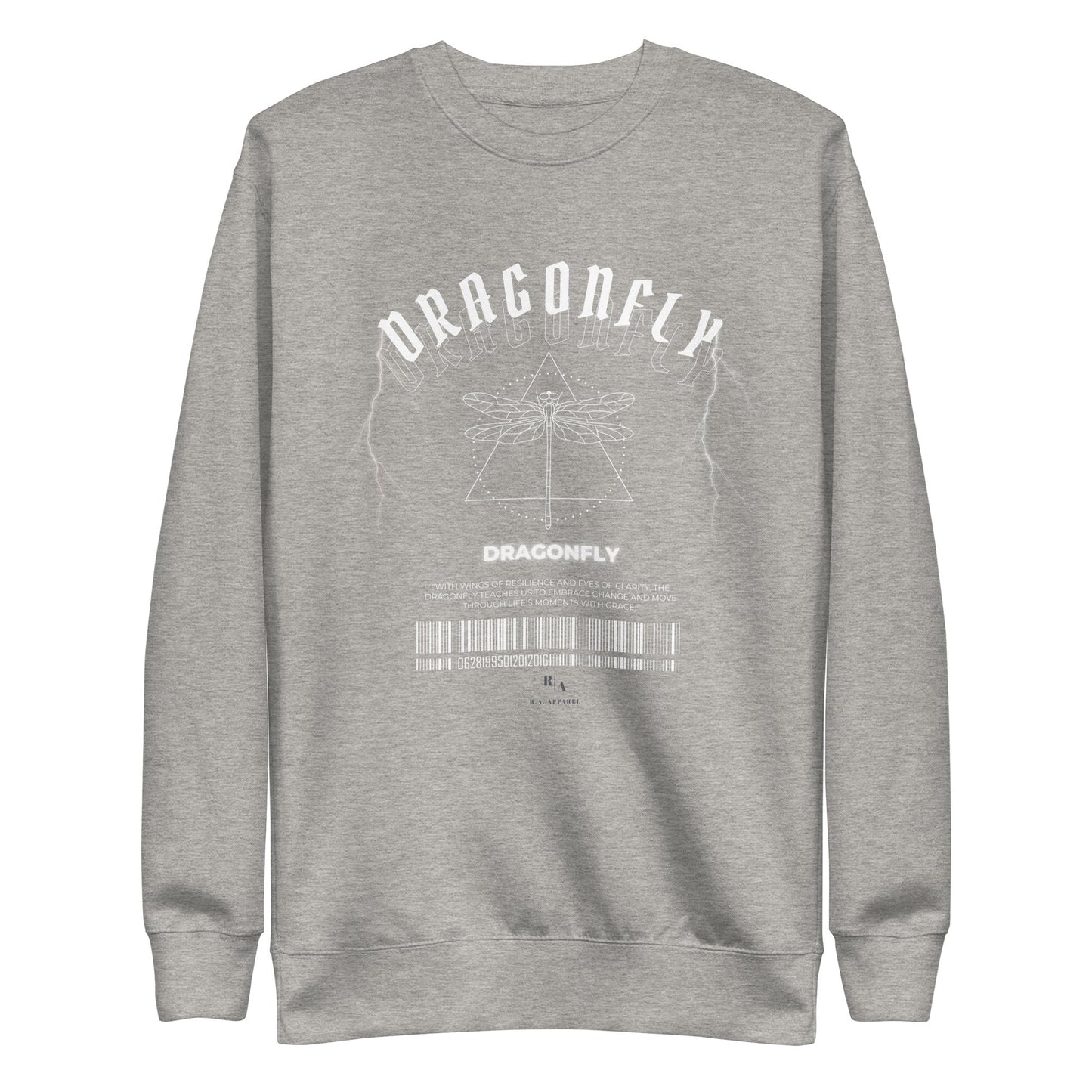 Dragonfly Sweatshirt - Left Placement by R.A. Apparel, image 9, front view, Navy Blazer, size L, left placement.