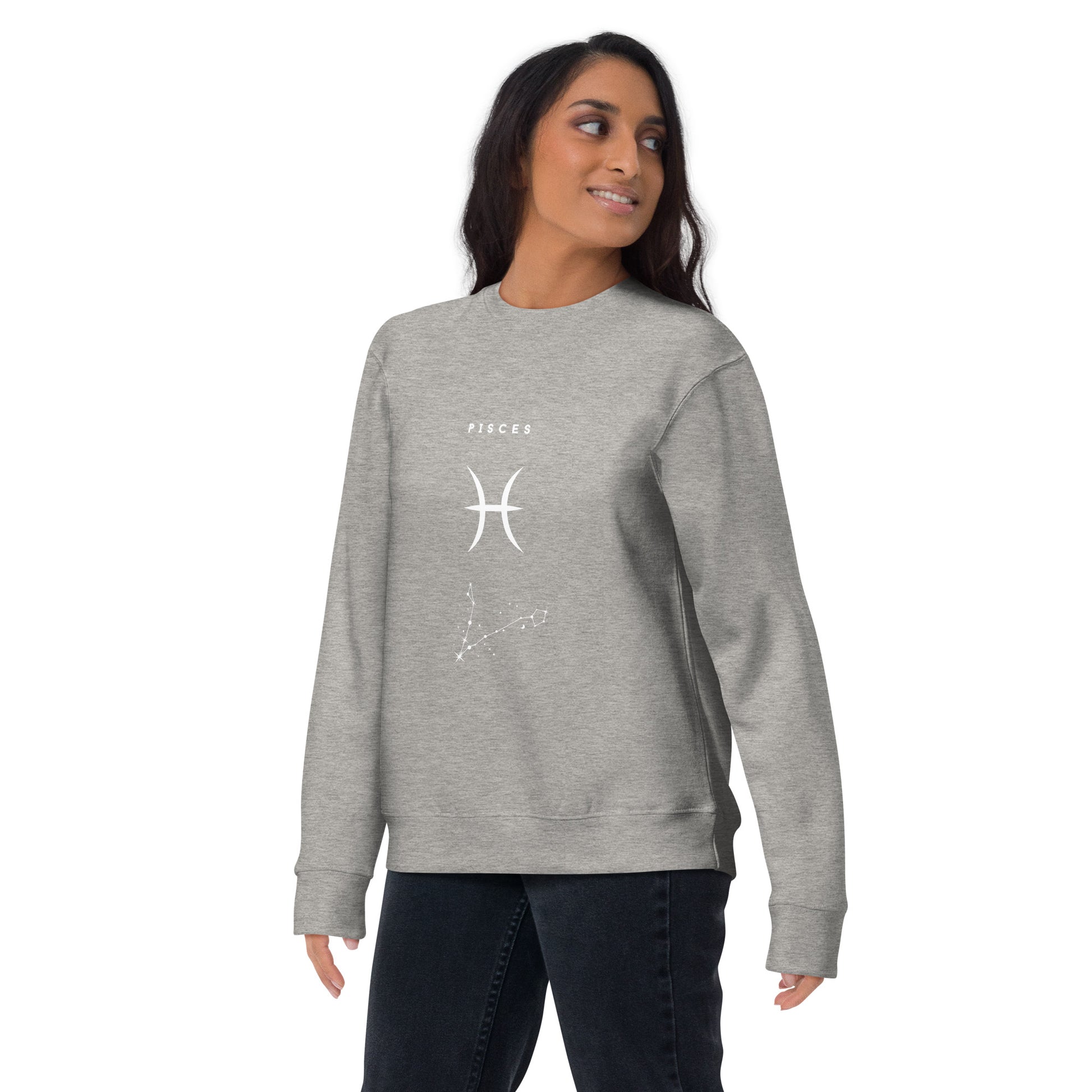 Image 25 of Forest Green Tideborn Sweatshirt - Left Placement, size S, with Pisces artwork visible in front view.