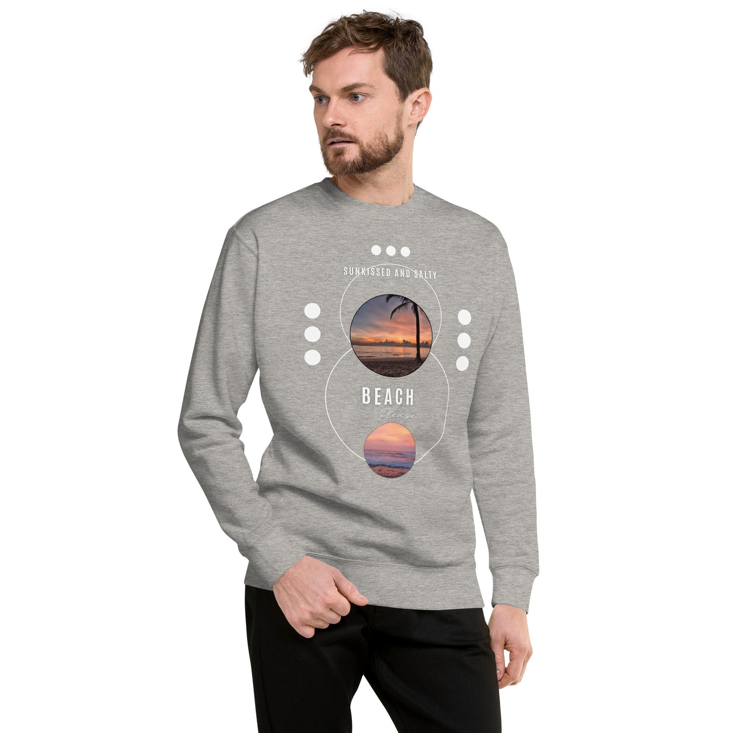 Image 1 of Black Coastline Attitude Sweatshirt - Left Placement, size S, with Beach Please artwork visible in front view.