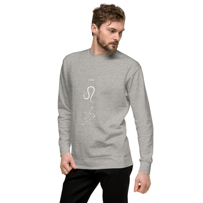 Image 75 of White Solmane Sweatshirt - Left Placement, size L, with Leo artwork visible in front view, left-side angle.