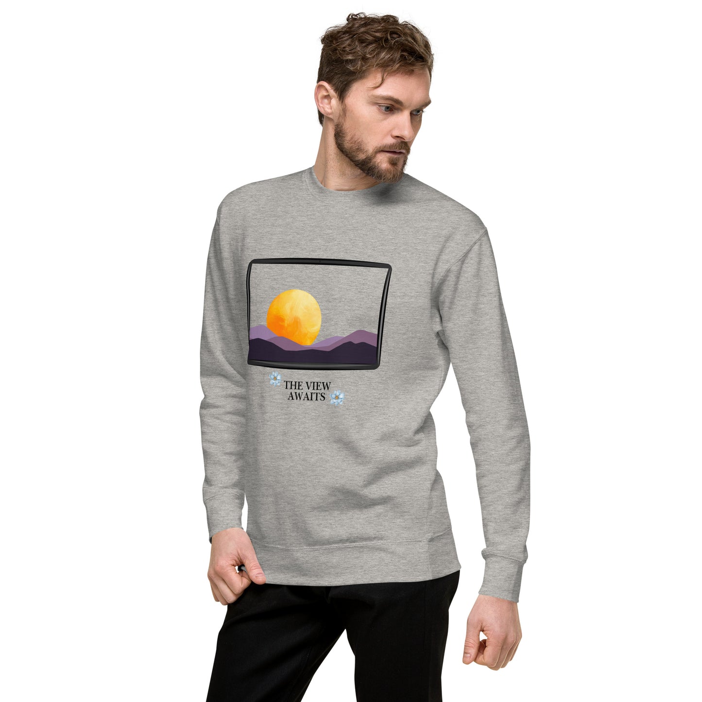 Image 75 of Light Pink Avenor Sweatshirt, size 2XL, with The View Awaits artwork visible in front view, left-side angle.