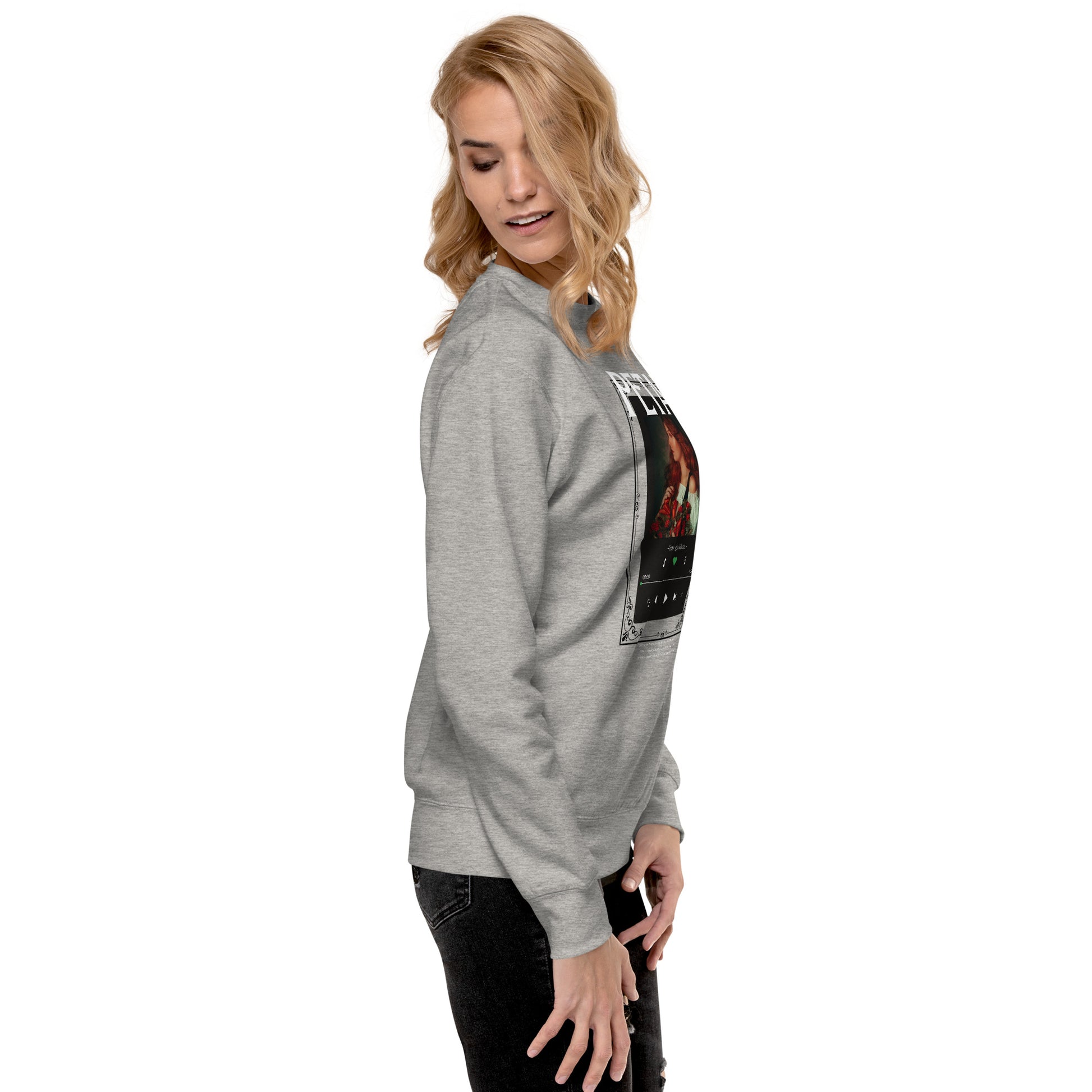 Image 90 of Sky Blue Petaline Sweatshirt, size 2XL, with Petal artwork visible in right-side angle.