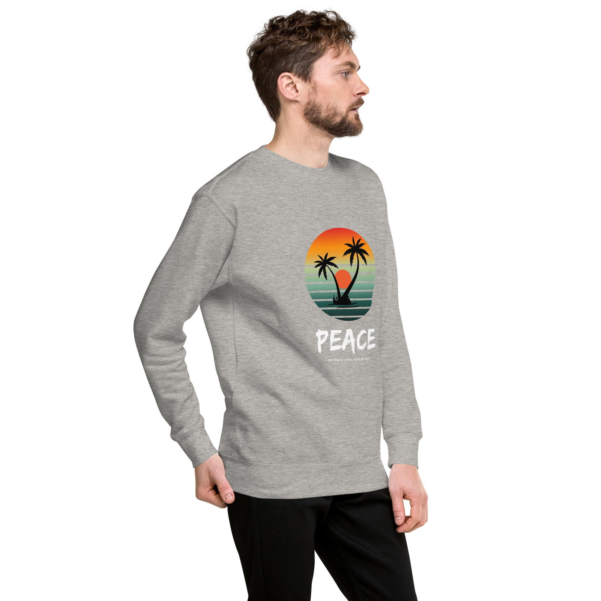Quiet Peace Sweatshirt - Left Placement by R.A. Apparel, image 6, front view, right-side angle, Black, size 3XL, left placement.