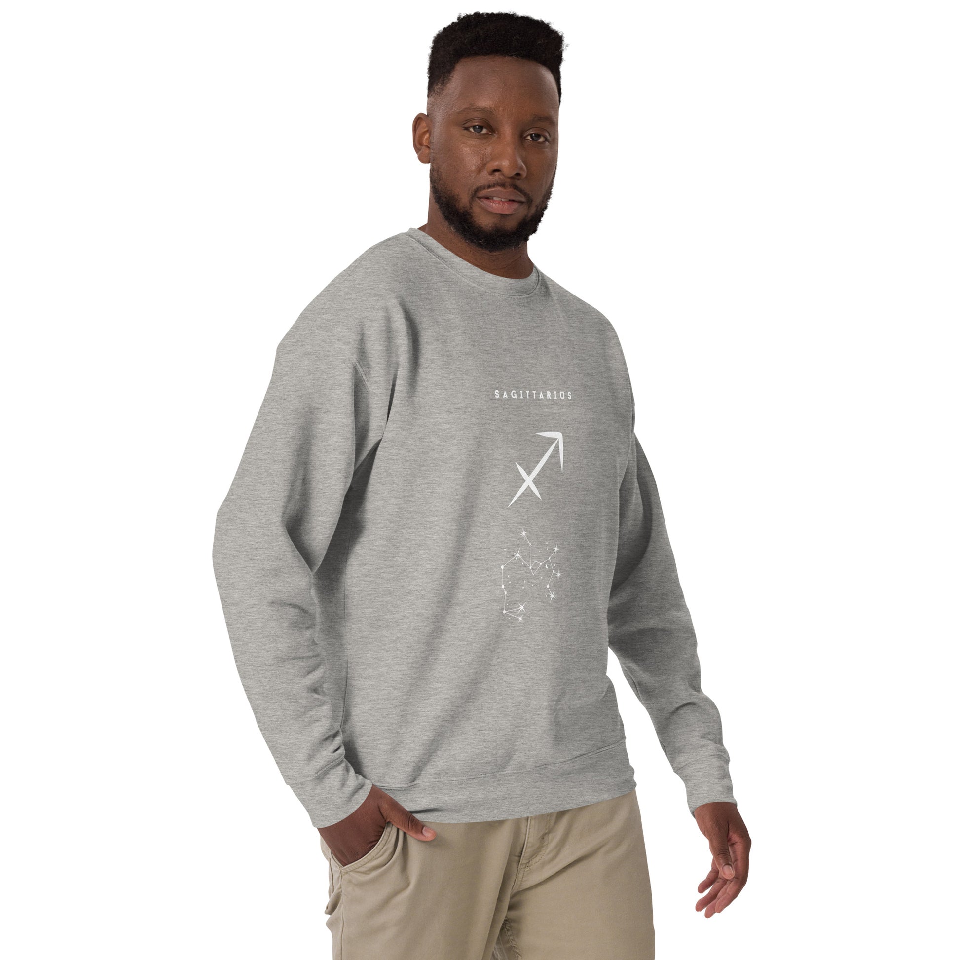 Arrowborne Sweatshirt - Left Placement image 51: Carbon Grey version, size L with front view, right-side angle of the Sagittarius range.