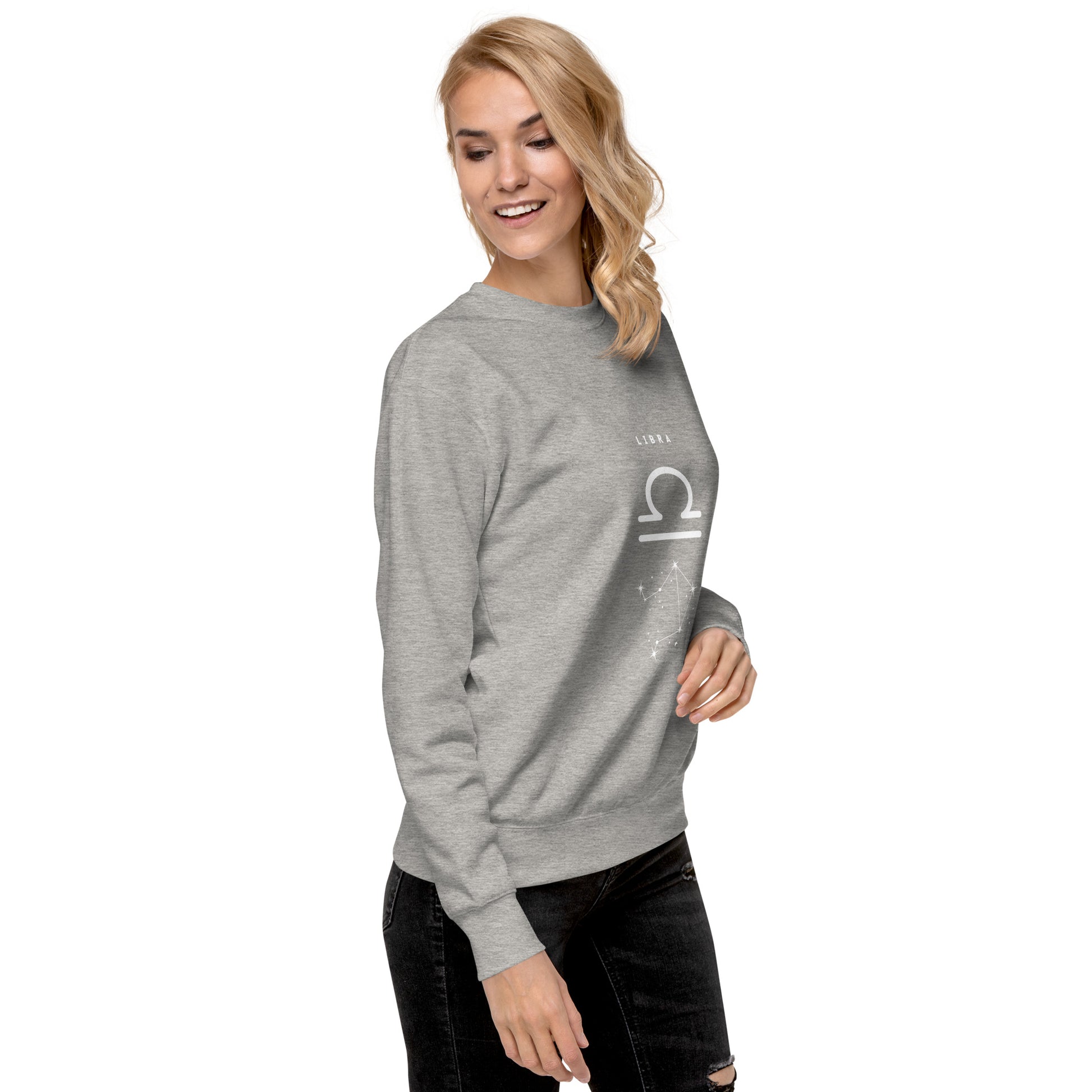 Balance Court Sweatshirt - Left Placement by R.A. Apparel, image 81, front view, right-side angle, White, size S, left placement.