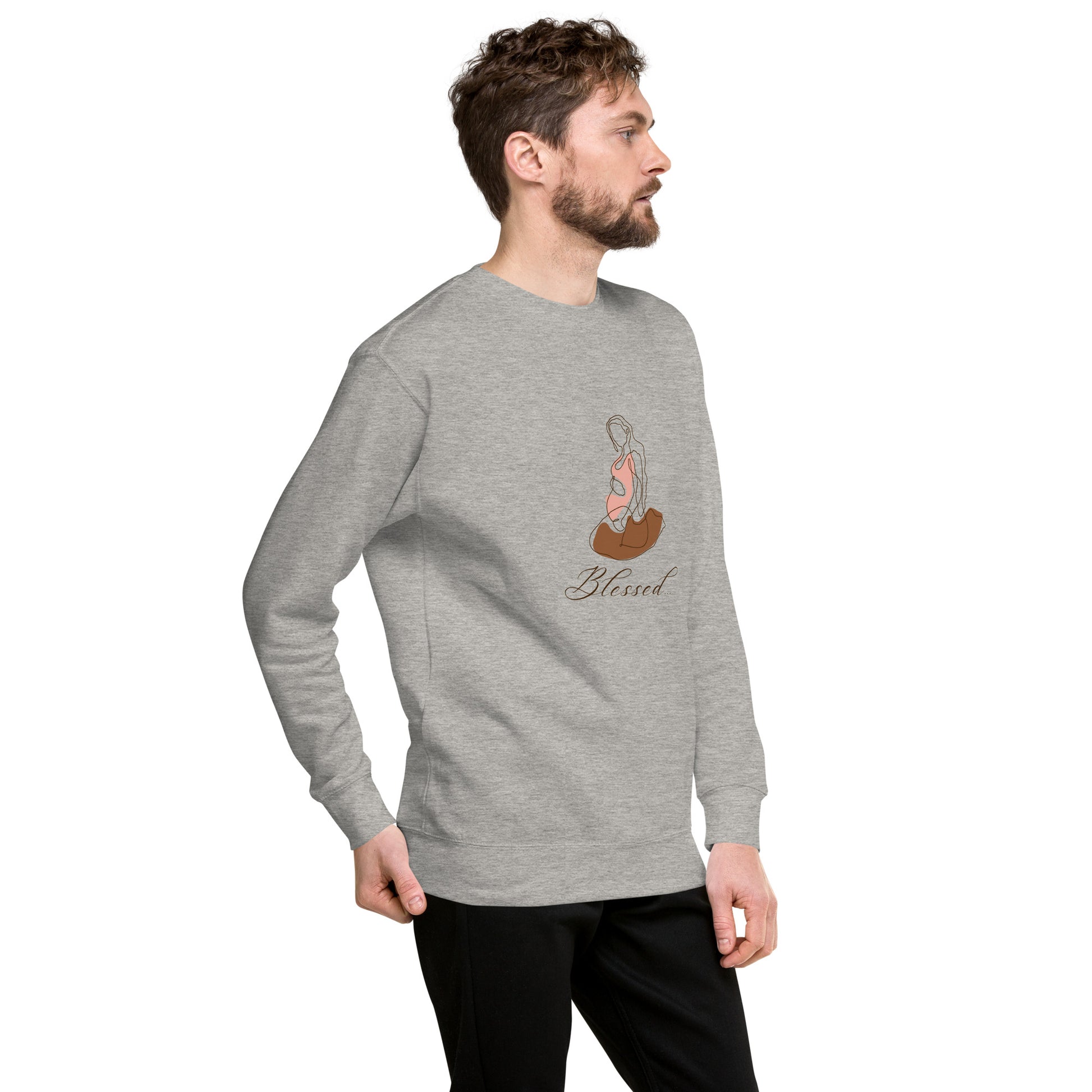 Grace Mark Sweatshirt - Left Placement image 6: Black version, size 3XL with front view, right-side angle of the Blessed range.