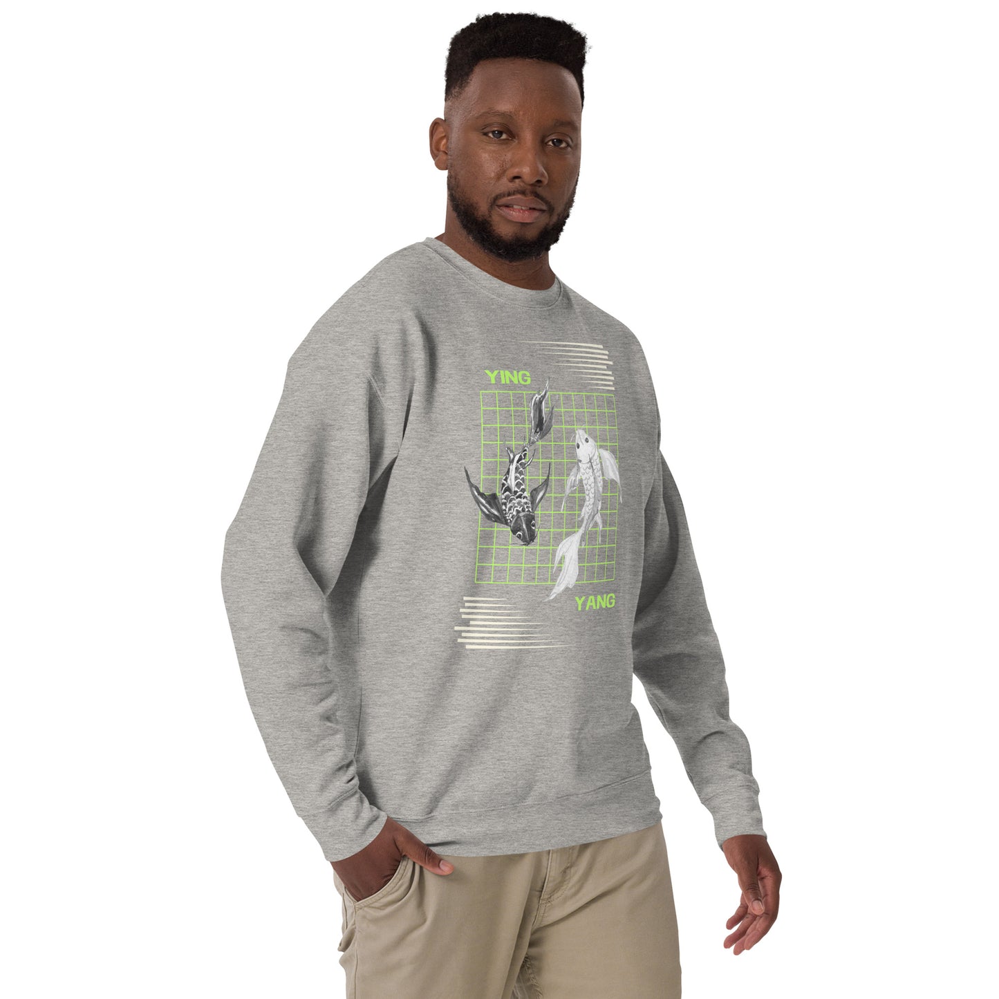 Image 51 of Dusty Rose Equinoxe Sweatshirt, size S, with Ying and Yang artwork visible in front view, right-side angle.