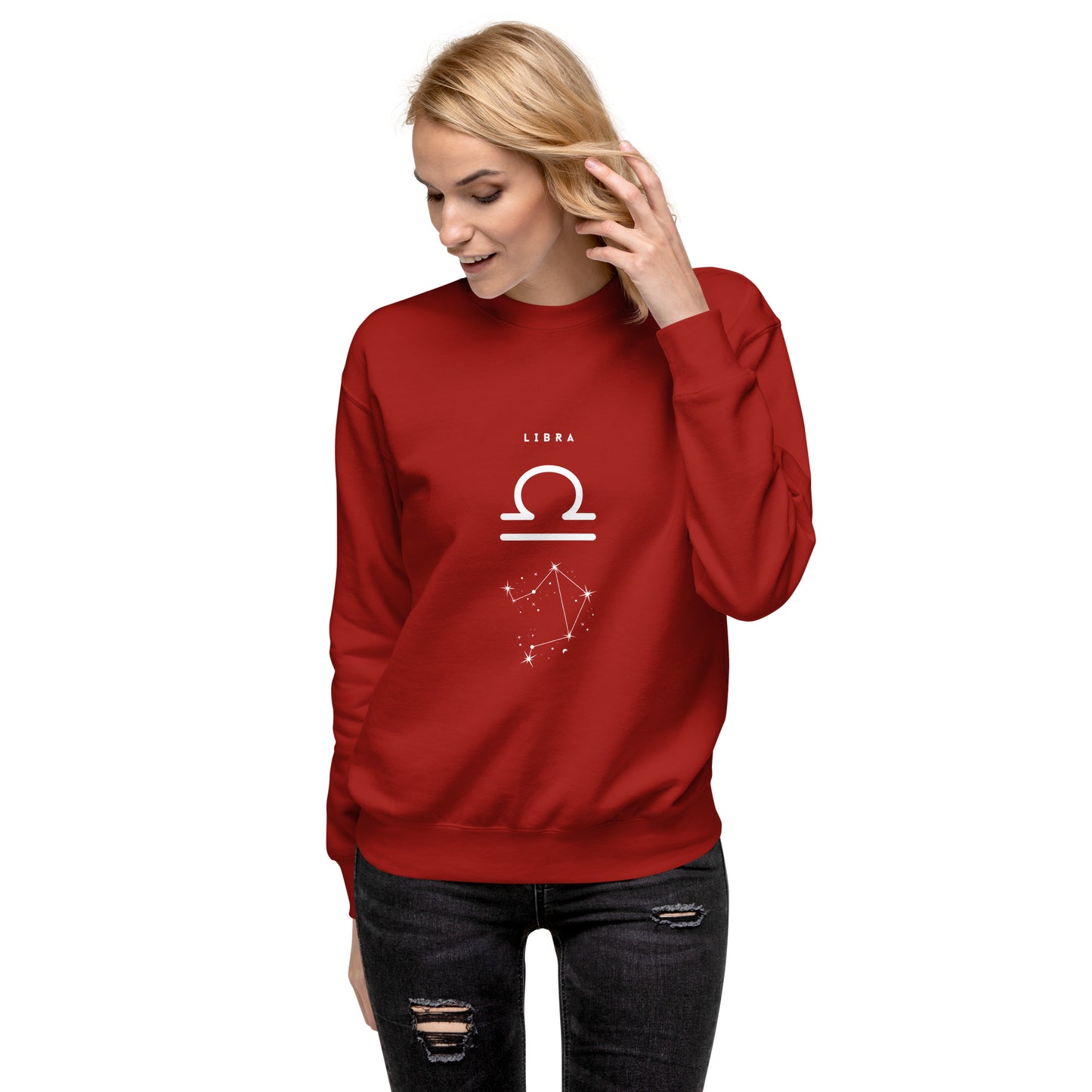 Balance Court Sweatshirt - Left Placement image 15 in Cardinal, size 2XL, showing front view for the Libra design.