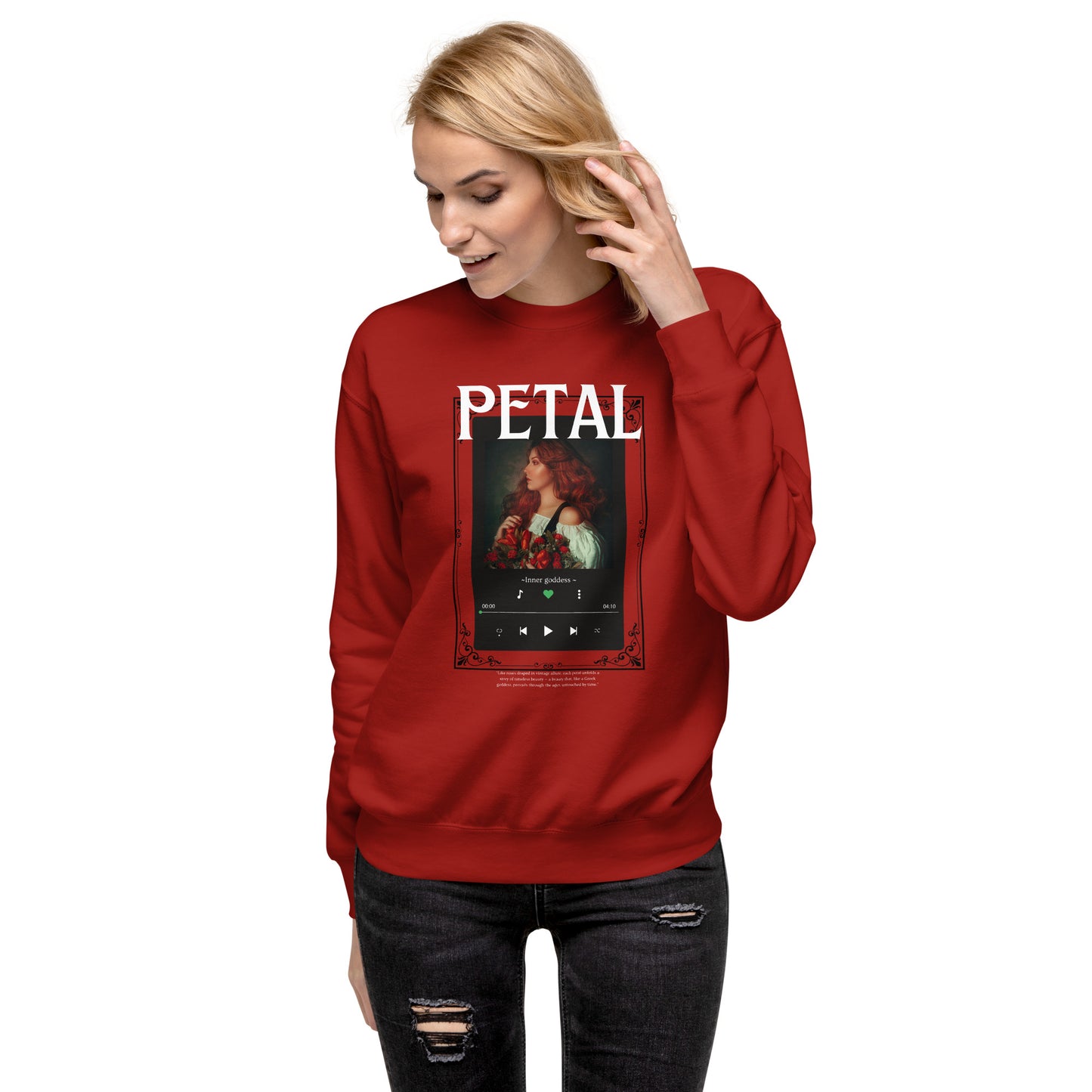 Petaline Sweatshirt by R.A. Apparel, image 15, front view, Cardinal, size 2XL, design placement.