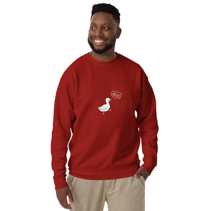 Image 9 of Navy Blazer Quacksy Sweatshirt, size XL, with Hello Duck artwork visible in front view.