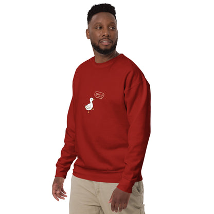 Quacksy Sweatshirt by R.A. Apparel, image 10, front view, left-side angle, Navy Blazer, size 2XL, design placement.