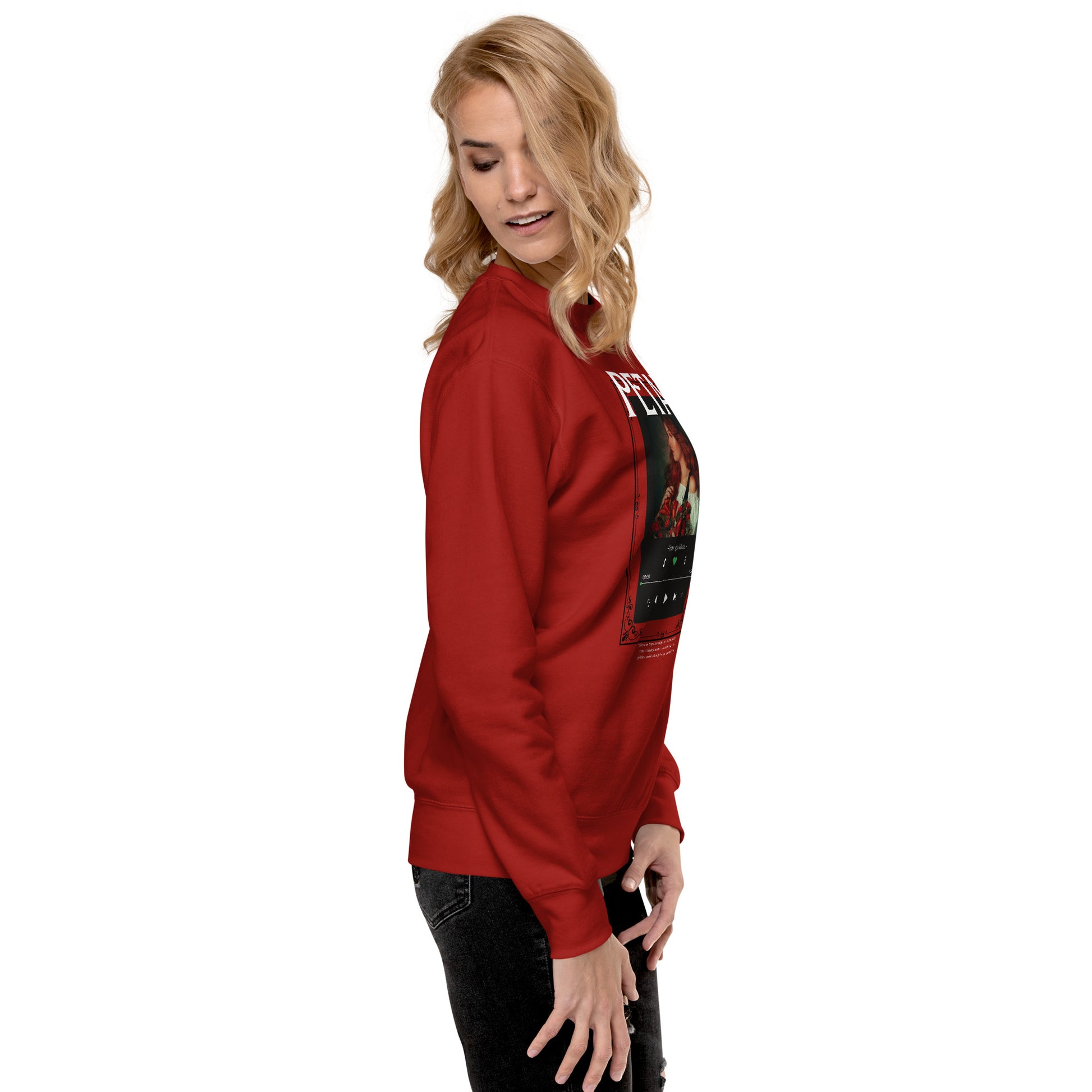 Petaline Sweatshirt product image 20 in Charcoal Heather, size 2XL, with right-side angle and design placement.