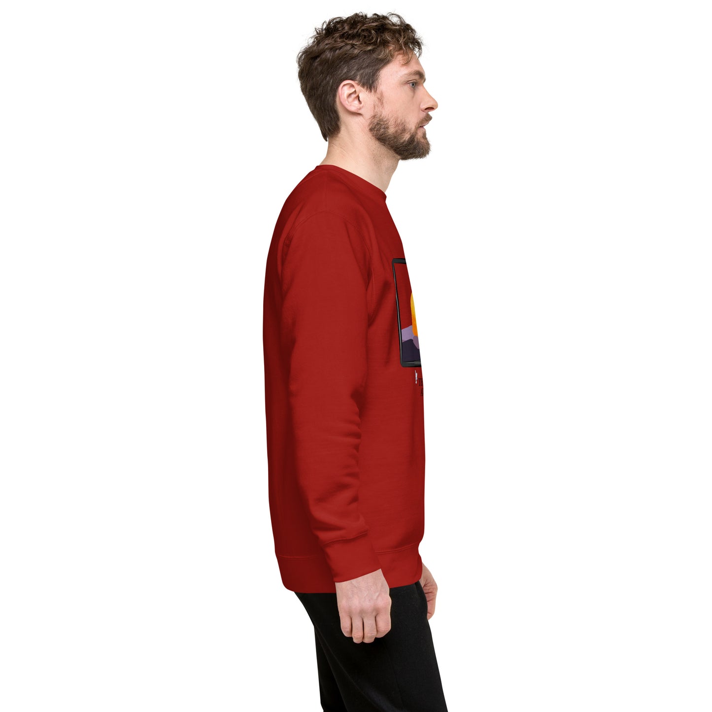 Image 17 of Charcoal Heather Avenor Sweatshirt, size M, with The View Awaits artwork visible in right-side angle.