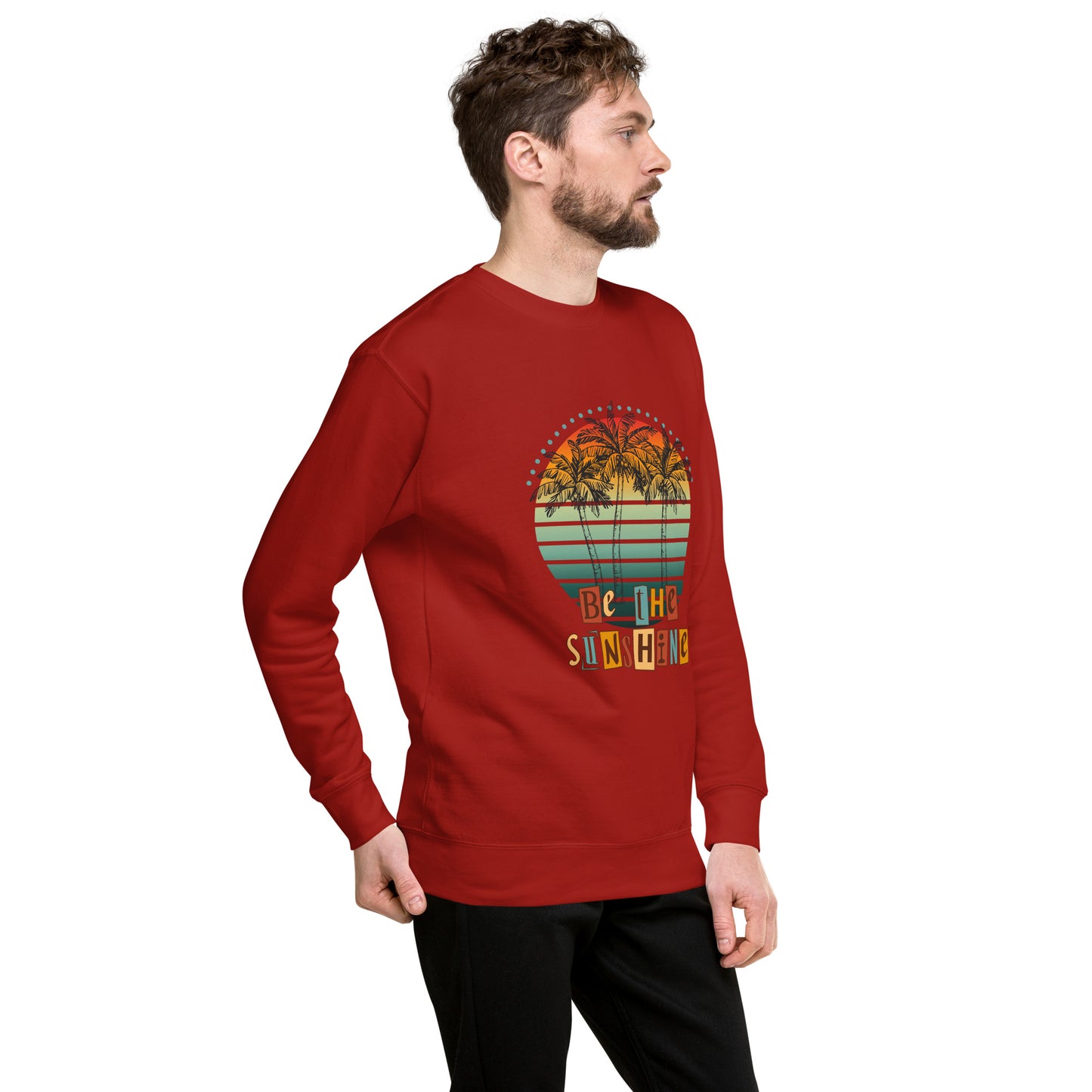 Image 18 of Charcoal Heather Solara Sweatshirt, size L, with Be the Sunshine artwork visible in front view, right-side angle.
