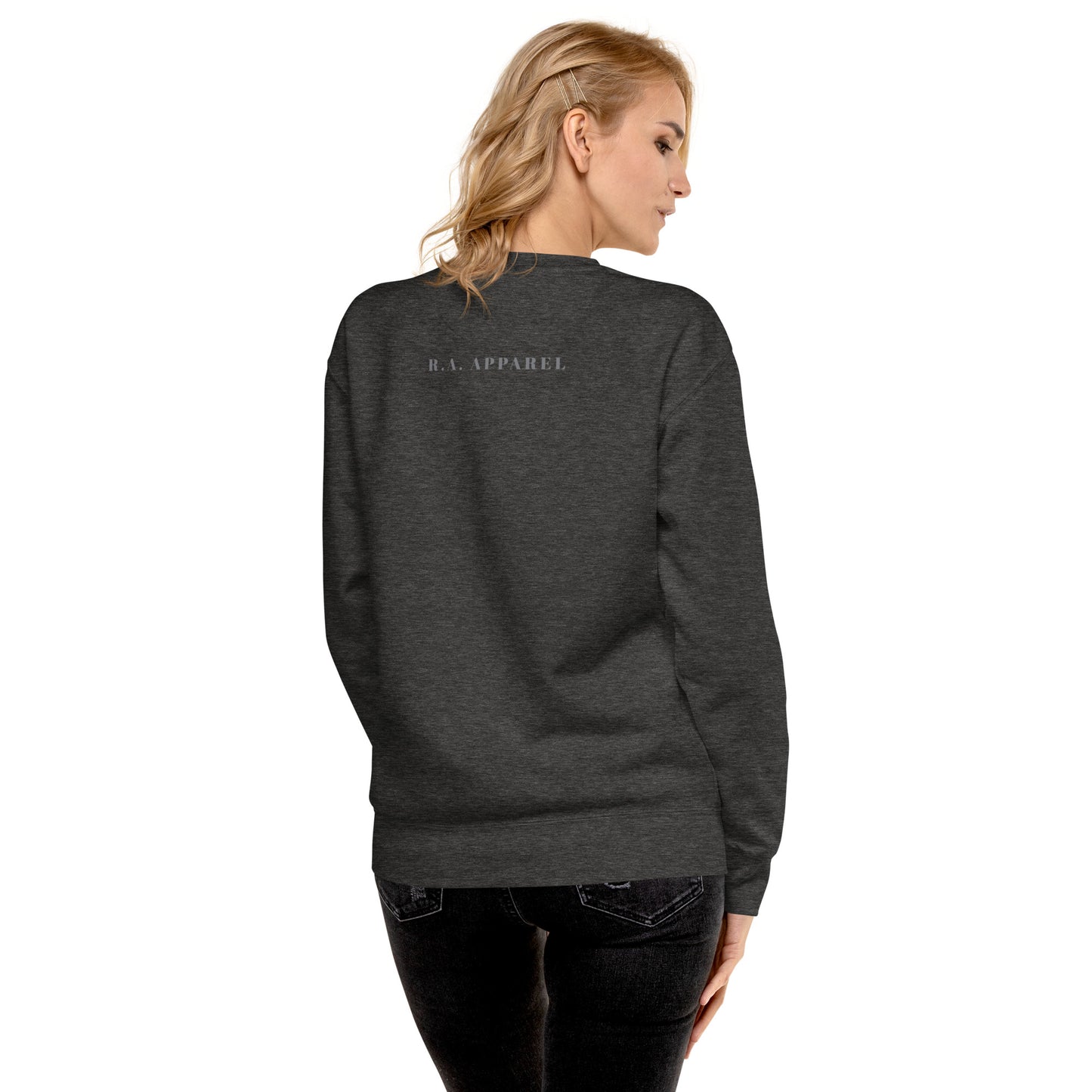 Petaline Sweatshirt product image 28 in Vintage Black, size L, with back view and design placement.