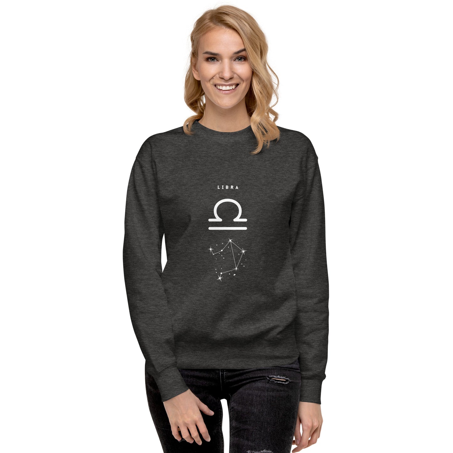 Image 23 of Team Royal Balance Court Sweatshirt - Left Placement, size L, with Libra artwork visible in front view.