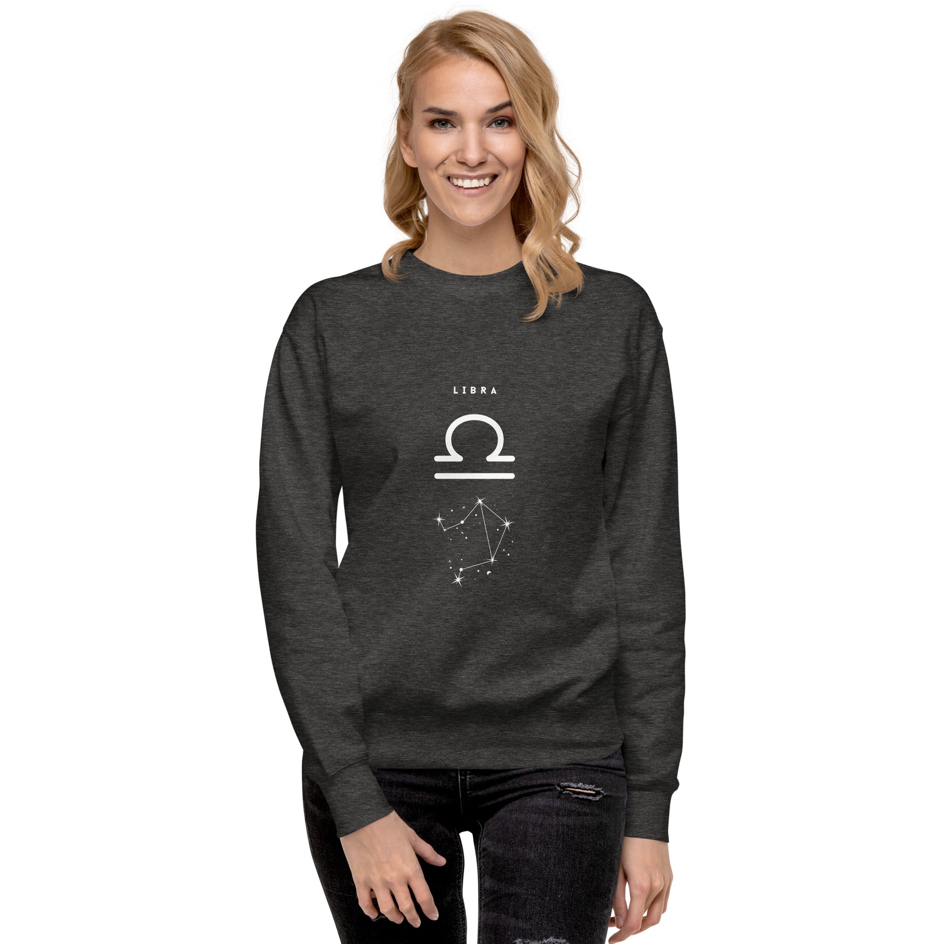 Image 23 of Team Royal Balance Court Sweatshirt - Left Placement, size L, with Libra artwork visible in front view.