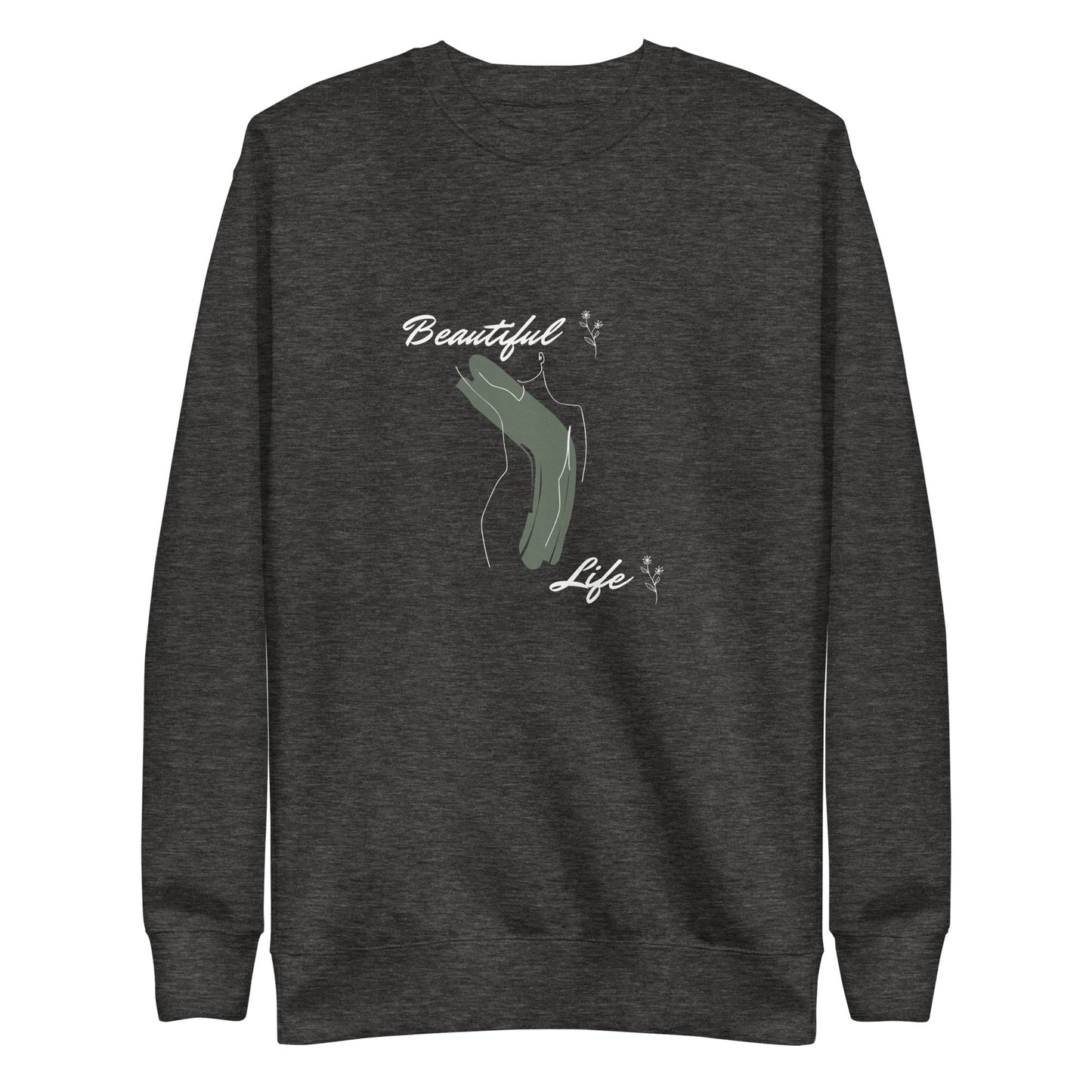 Image 3 of Black Bellevie Sweatshirt - Left Placement, size L, with Beautiful Life artwork visible in front view.