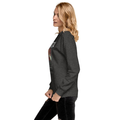 Petaline Sweatshirt by R.A. Apparel, image 26, left-side angle, Vintage Black, size S, design placement.