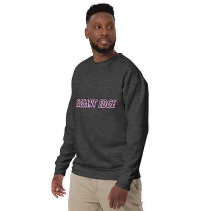 Image 14 of Charcoal Heather Noir Edge Sweatshirt - Left Placement, size M, with Elegant Edge artwork visible in front view, left-side angle.