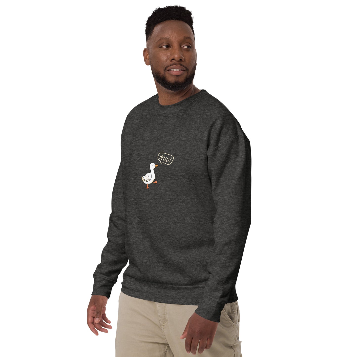 Quacksy Sweatshirt by R.A. Apparel, image 14, front view, left-side angle, Cardinal, size XL, design placement.