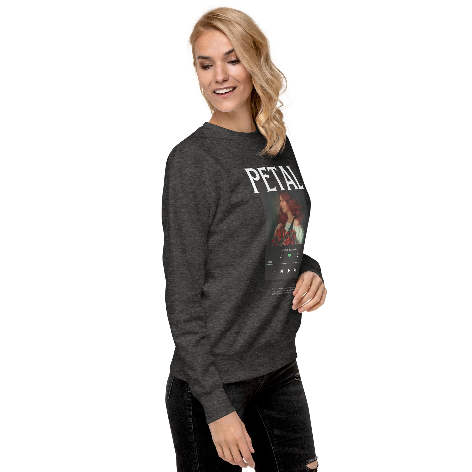 Petaline Sweatshirt by R.A. Apparel, image 25, front view, right-side angle, Team Royal, size 2XL, design placement.