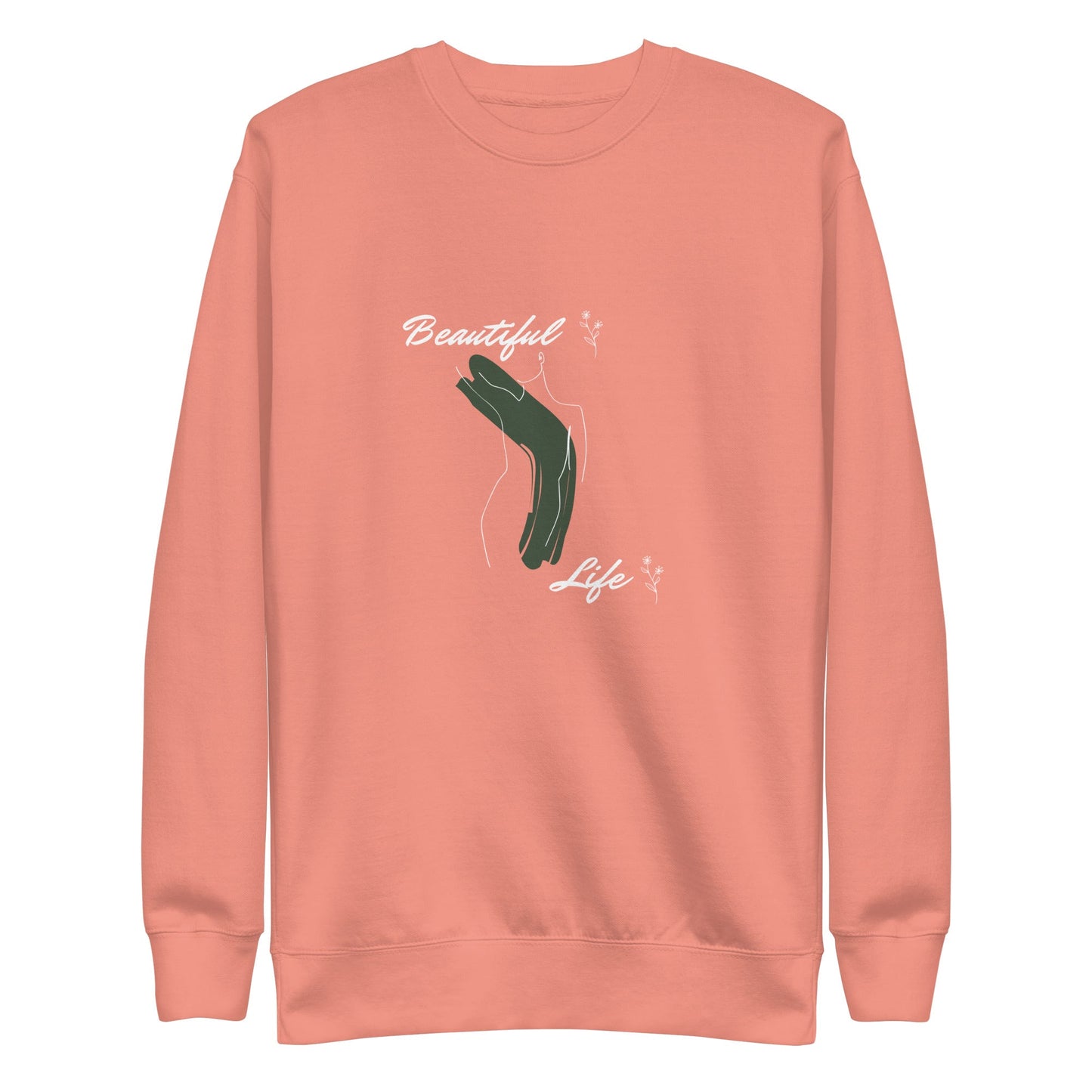 Image 7 of Navy Blazer Bellevie Sweatshirt - Left Placement, size S, with Beautiful Life artwork visible in front view.