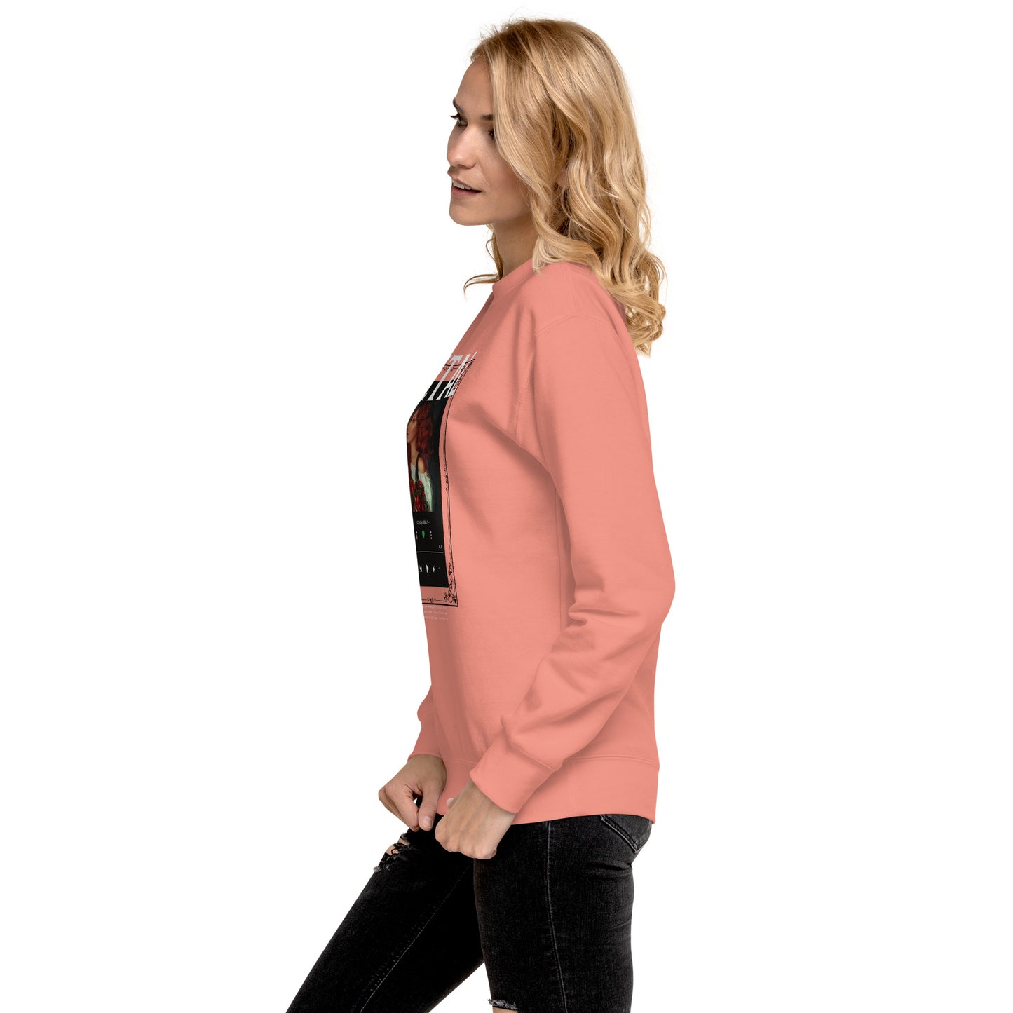 Petaline Sweatshirt by R.A. Apparel, image 75, left-side angle, Light Pink, size 2XL, design placement.