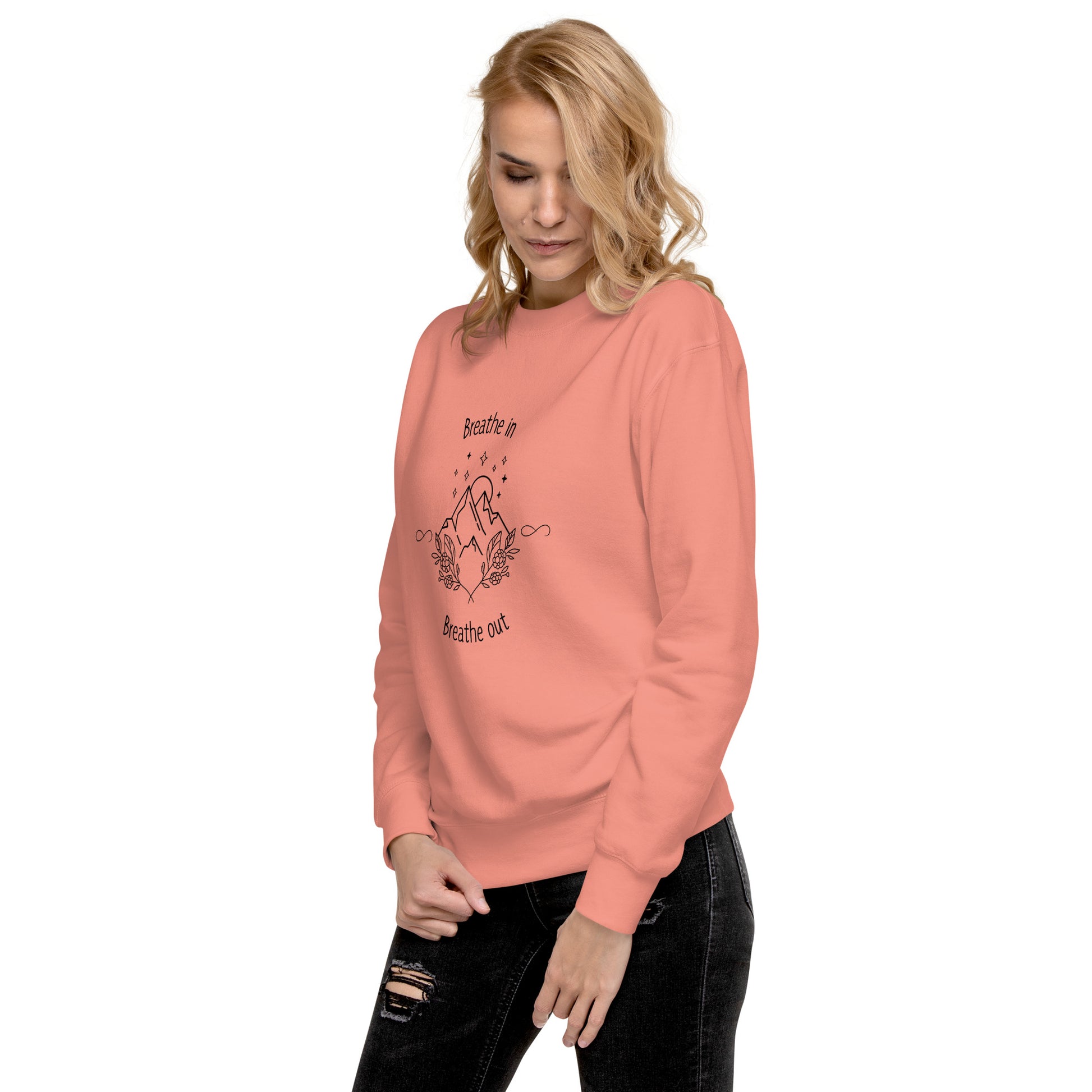 Exhale Sweatshirt - Left Placement image 38 in Team Red, size M, showing front view, left-side angle for the Breathe in and Breathe Out design.