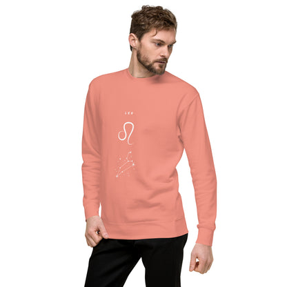 Image 63 of Lavender Solmane Sweatshirt - Left Placement, size L, with Leo artwork visible in front view, left-side angle.