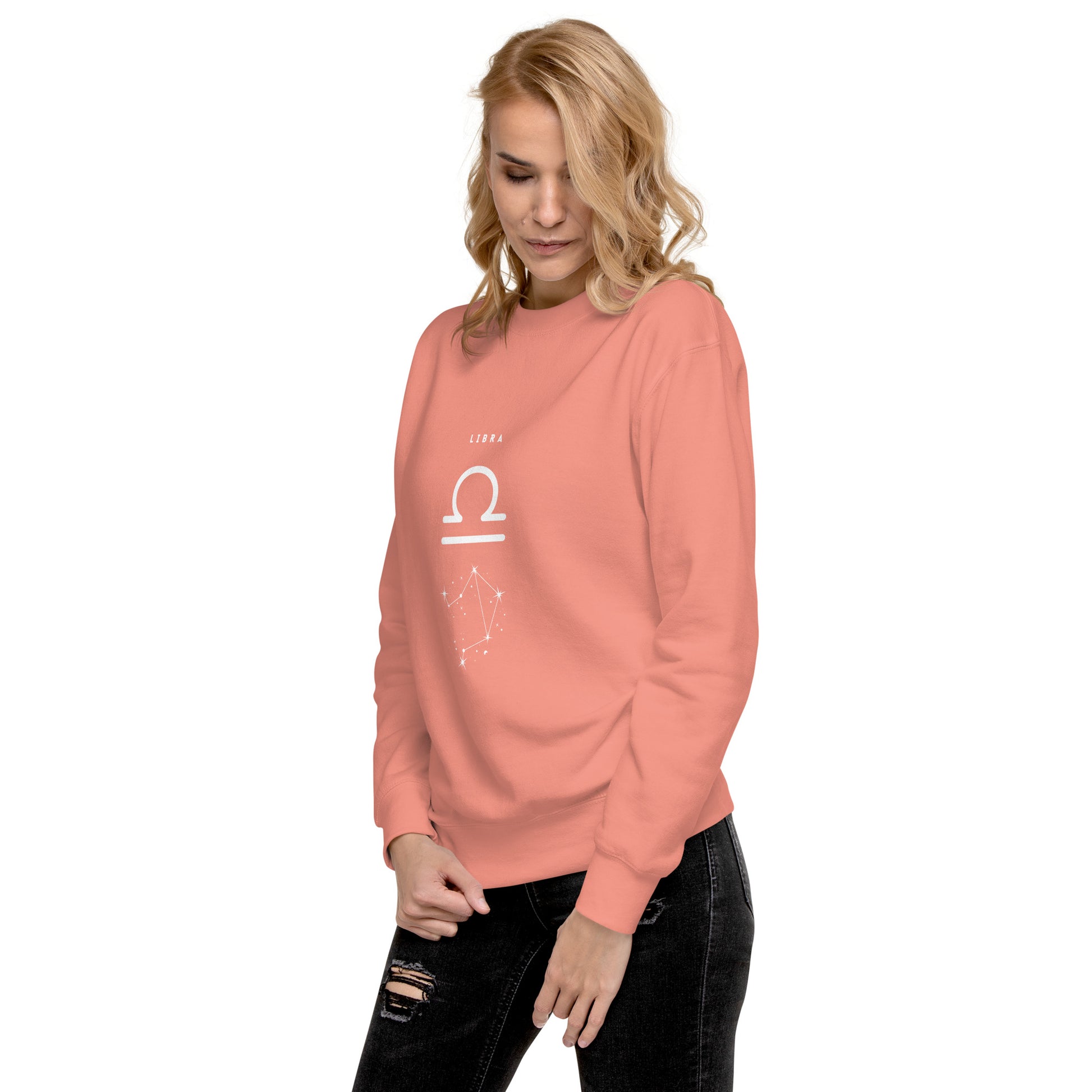 Image 73 of Bone Balance Court Sweatshirt - Left Placement, size L, with Libra artwork visible in front view, left-side angle.