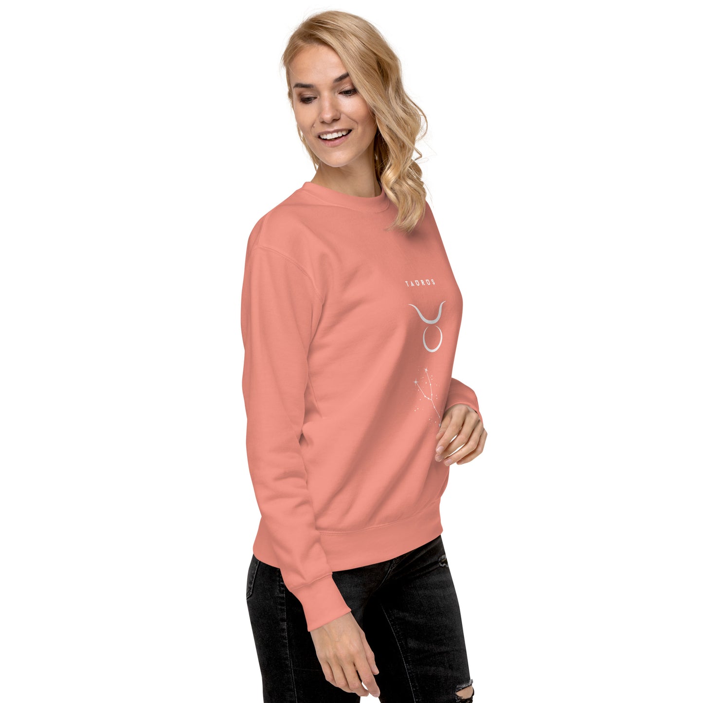 Bullborne Sweatshirt - Left Placement image 74: White version, size M with front view, right-side angle of the Taurus range.
