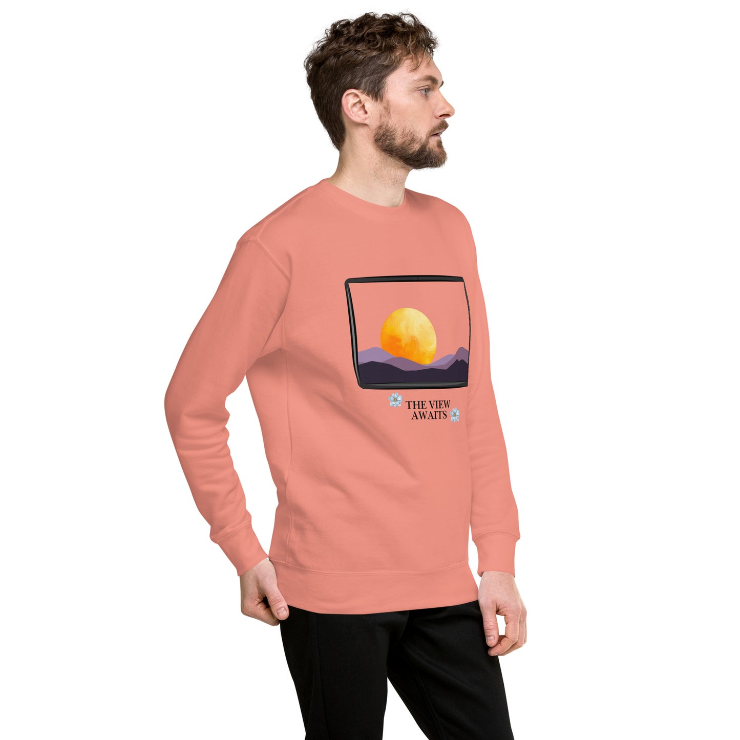 Image 66 of Agave Avenor Sweatshirt, size S, with The View Awaits artwork visible in front view, right-side angle.