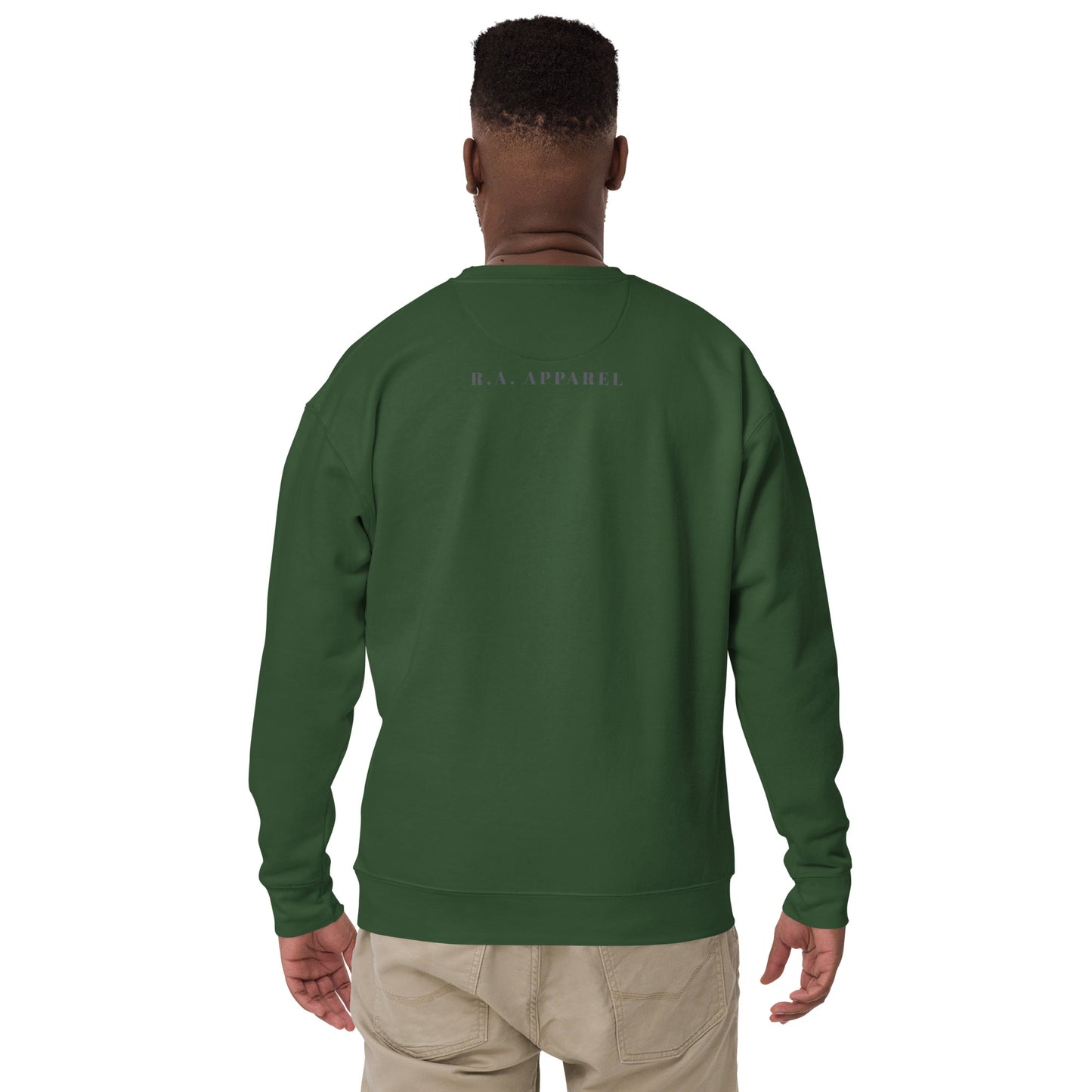 Ascender Sweatshirt - Left Placement by R.A. Apparel, image 32, back view, Forest Green, size M, left placement.