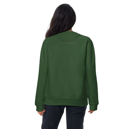 Moonhaven Sweatshirt by R.A. Apparel, image 14, back view, Cardinal, size M, design placement.