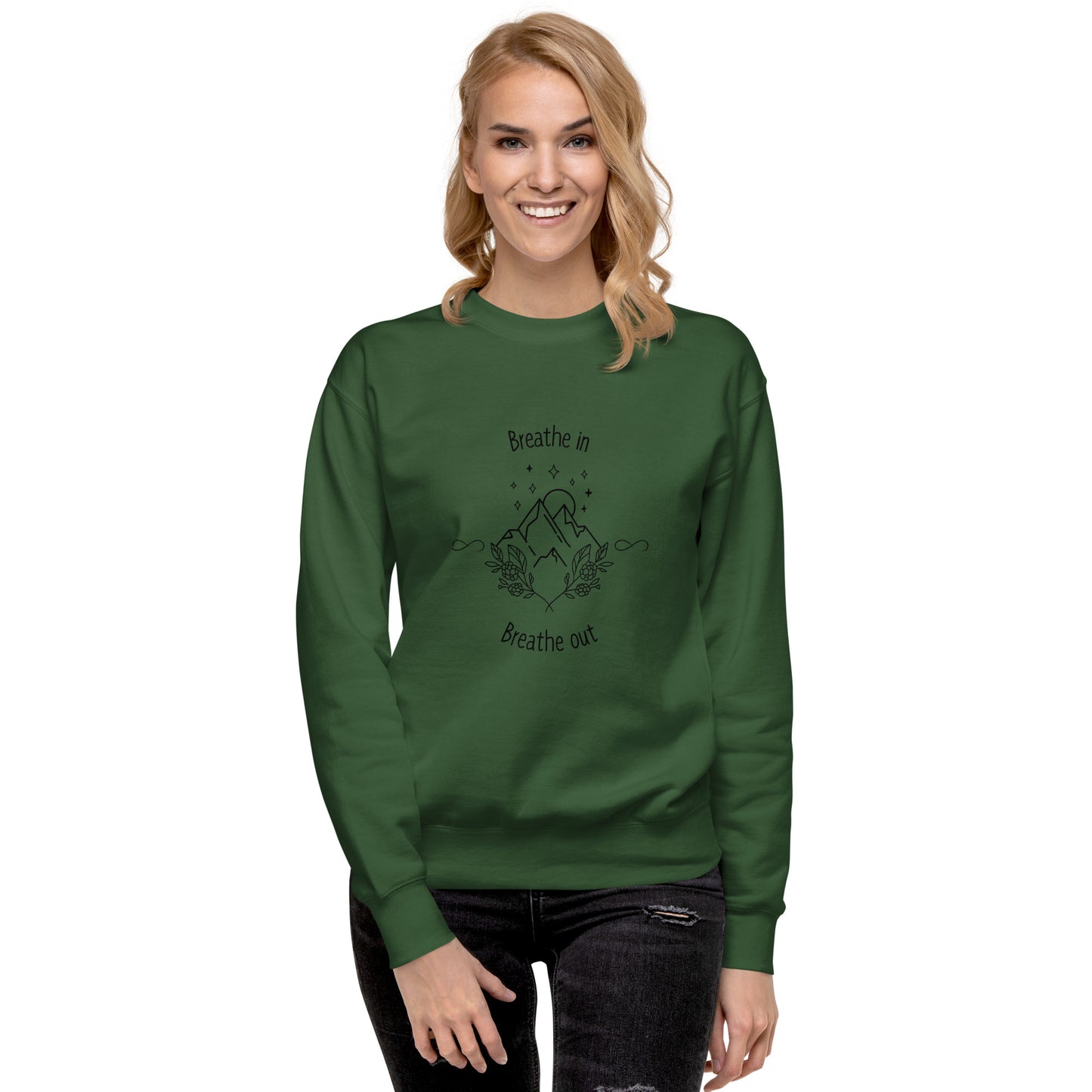 Exhale Sweatshirt - Left Placement product image 51 in Carbon Grey, size L, with front view and left placement.