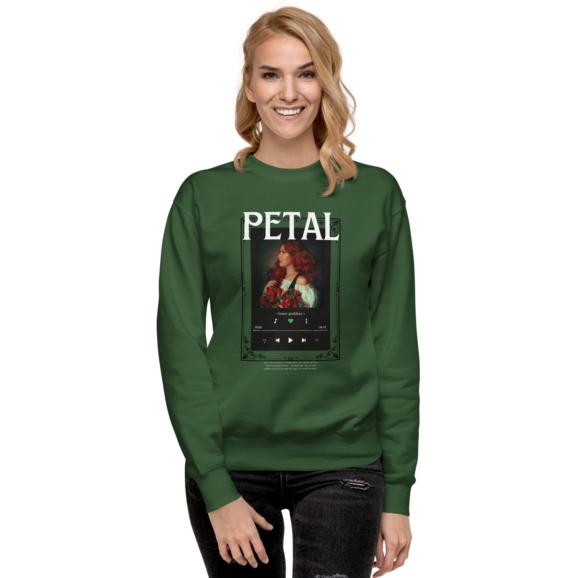 Petaline Sweatshirt by R.A. Apparel, image 44, front view, Adobe, size XL, design placement.