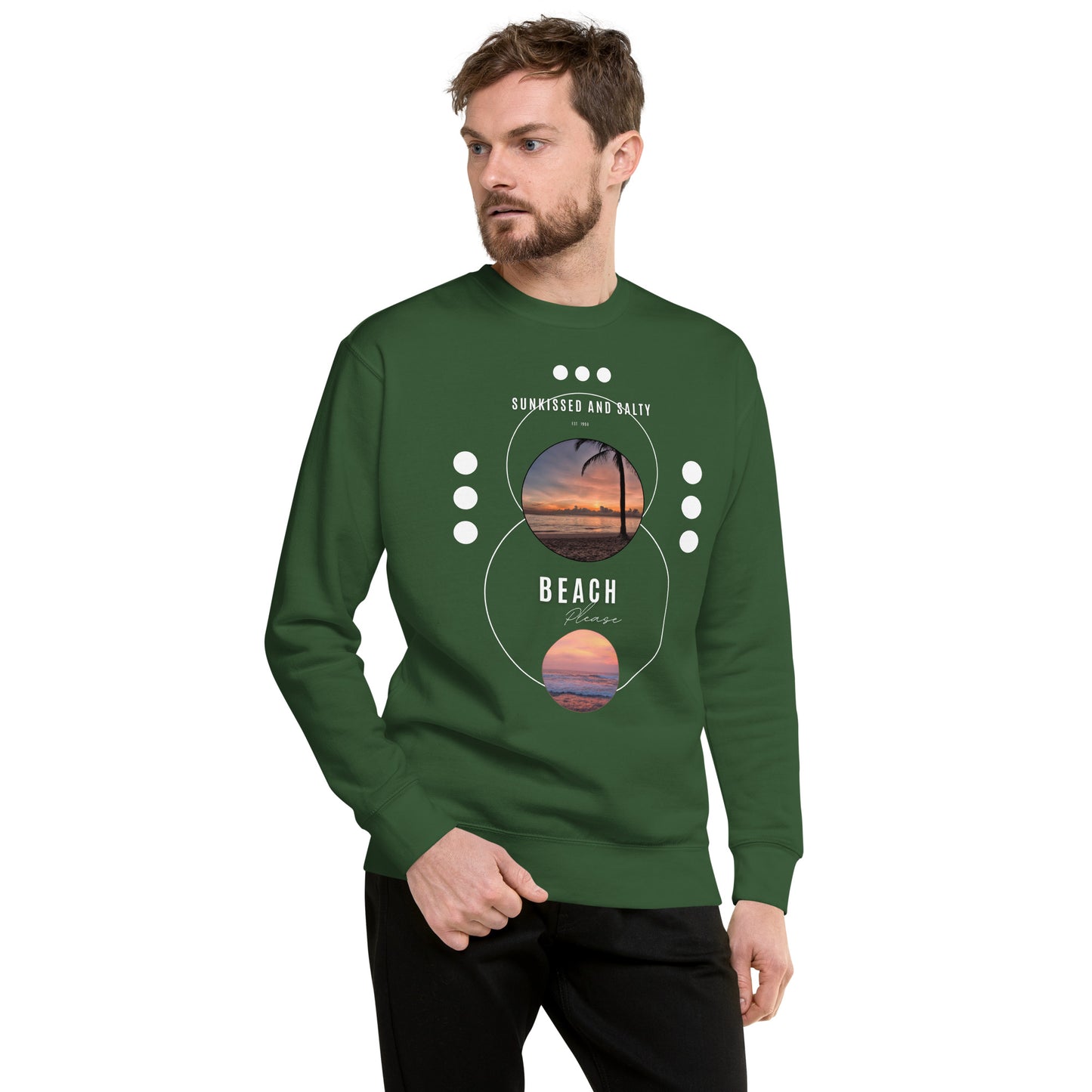 Image 43 of Dusty Rose Coastline Attitude Sweatshirt - Left Placement, size S, with Beach Please artwork visible in front view.