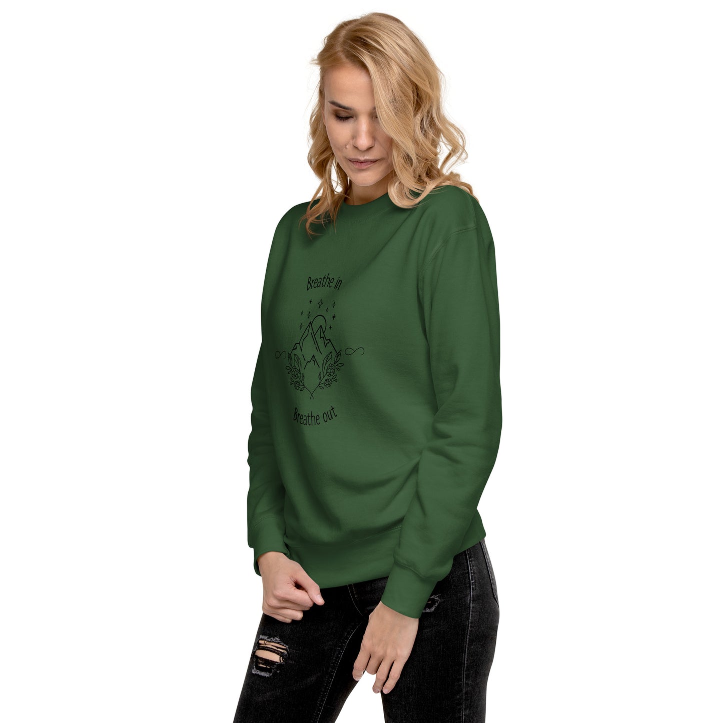 Exhale Sweatshirt - Left Placement product image 52 in Carbon Grey, size XL, with front view, left-side angle and left placement.