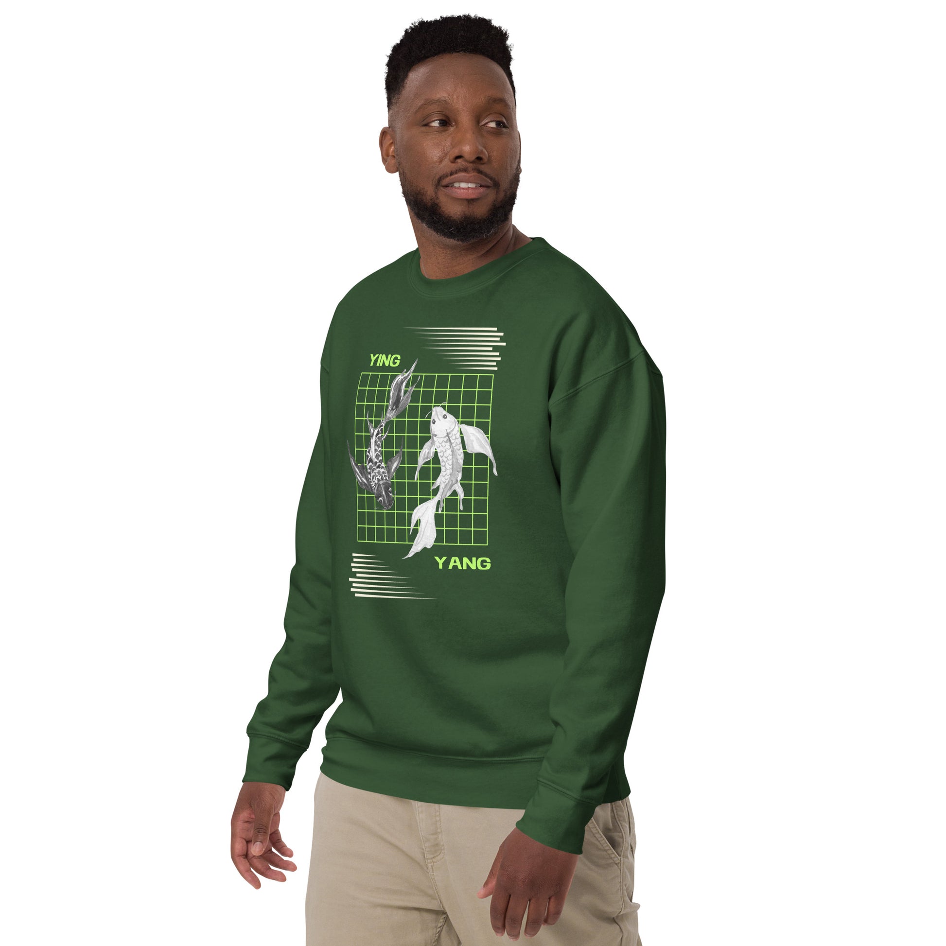 Equinoxe Sweatshirt by R.A. Apparel, image 26, front view, left-side angle, Vintage Black, size S, design placement.