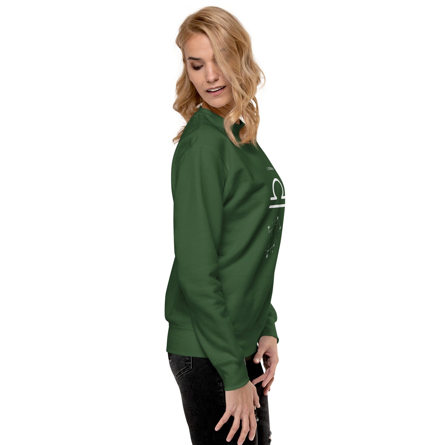 Image 48 of Latte Balance Court Sweatshirt - Left Placement, size L, with Libra artwork visible in right-side angle.